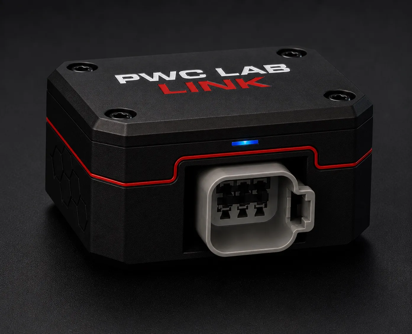 PWC Lab Link with its vehicle connector and blue connection light