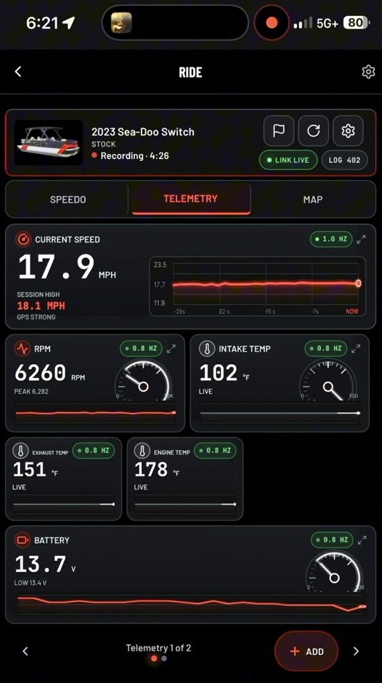 PWC Lab recorded telemetry screenshot with example readings